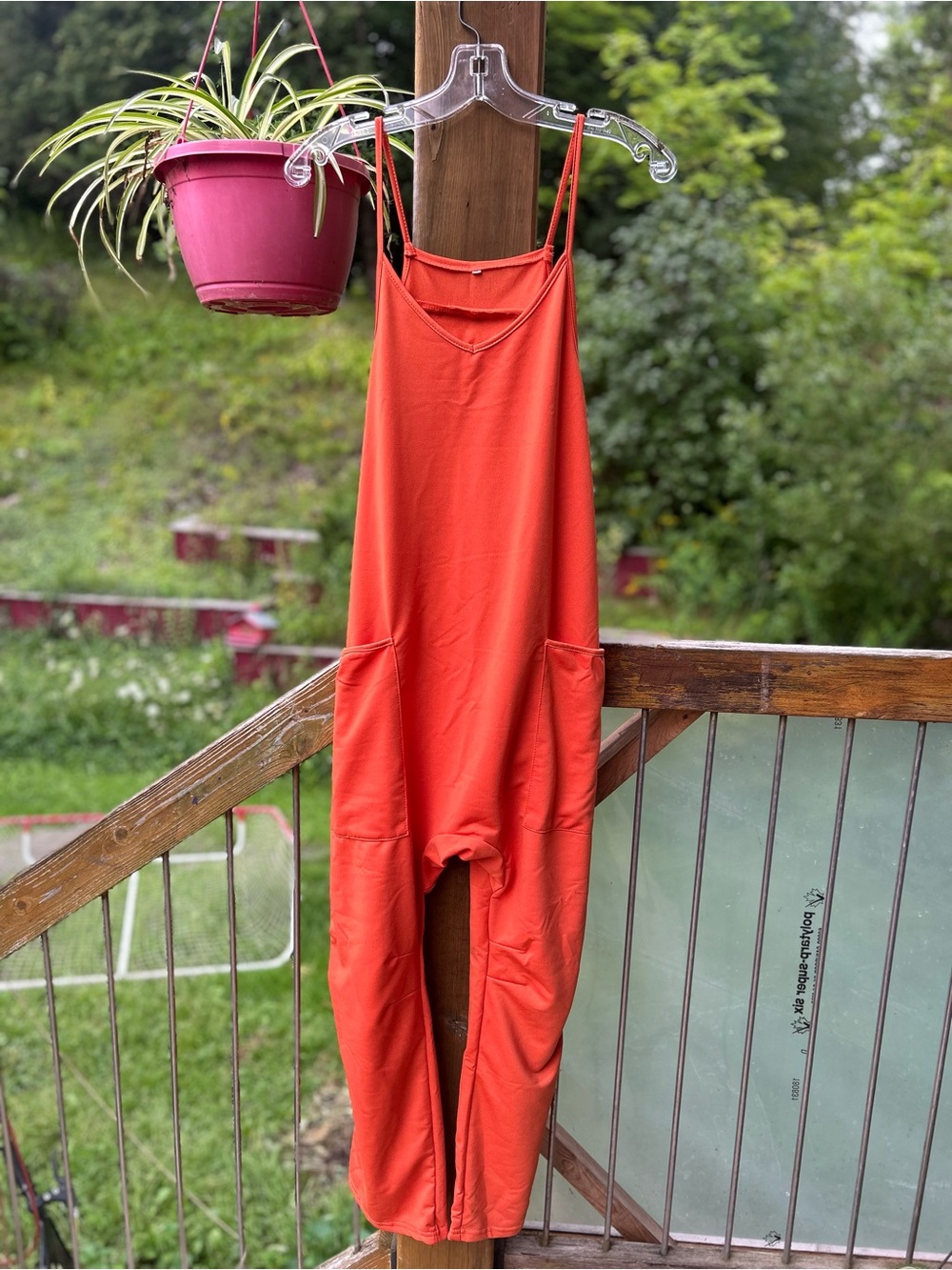 Women's Orange Lightweight Jumpsuit with Pockets • S